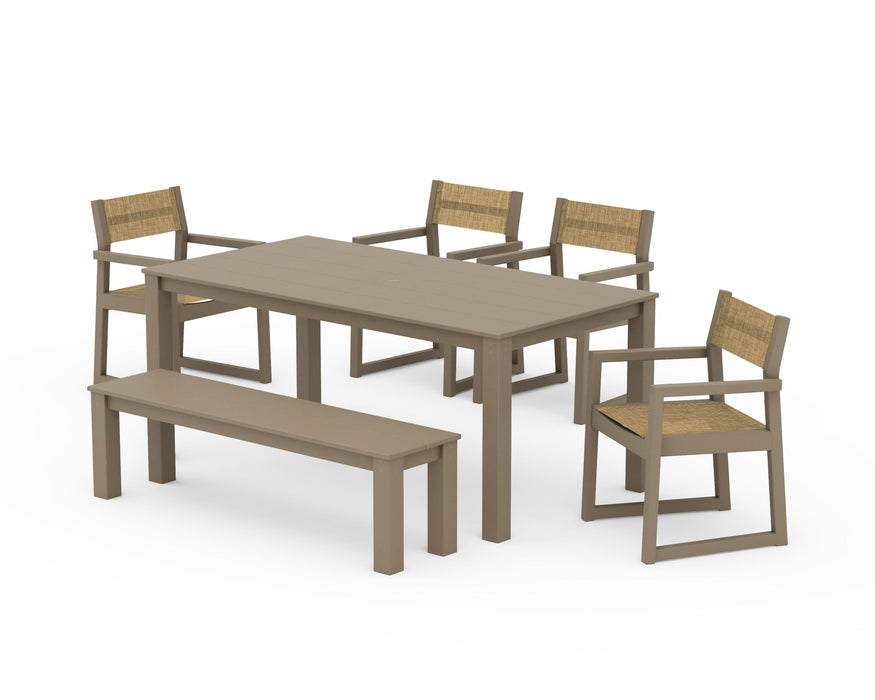 POLYWOOD® EDGE Sling Arm Chair 6-Piece Parsons Dining Set with Bench