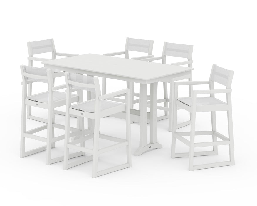 POLYWOOD® EDGE Sling Arm Chair 7-Piece Farmhouse Bar Set with Trestle Legs