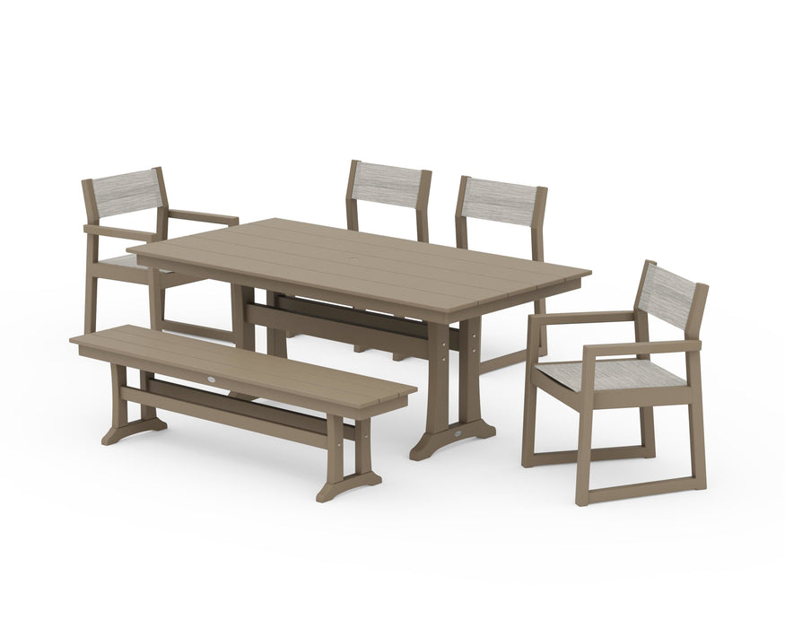 POLYWOOD® EDGE Sling 6-Piece Farmhouse Dining Set With Trestle Legs