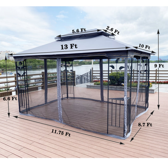 13 x 10 Ft Patio Gazebo Tent with Ventilated Double Roof and Mosquito Net