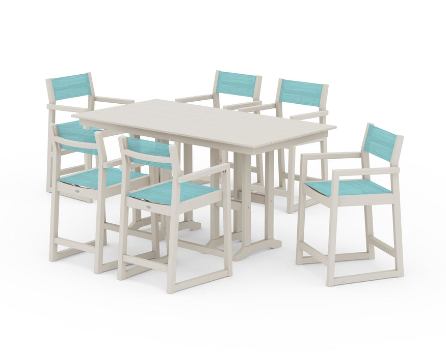 POLYWOOD® EDGE Sling Arm Chair 7-Piece Farmhouse Counter Set