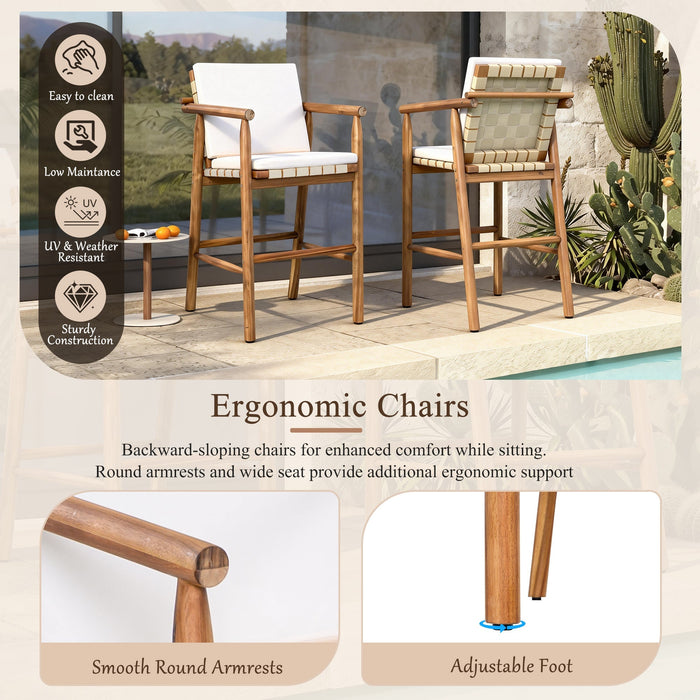6 Piece Outdoor Bar Set with Acacia Wood Table & Cushioned Stools