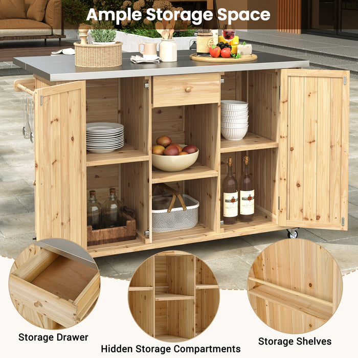 Outdoor Kitchen Island Fir Wood Kitchen Island with Stainless Steel Top