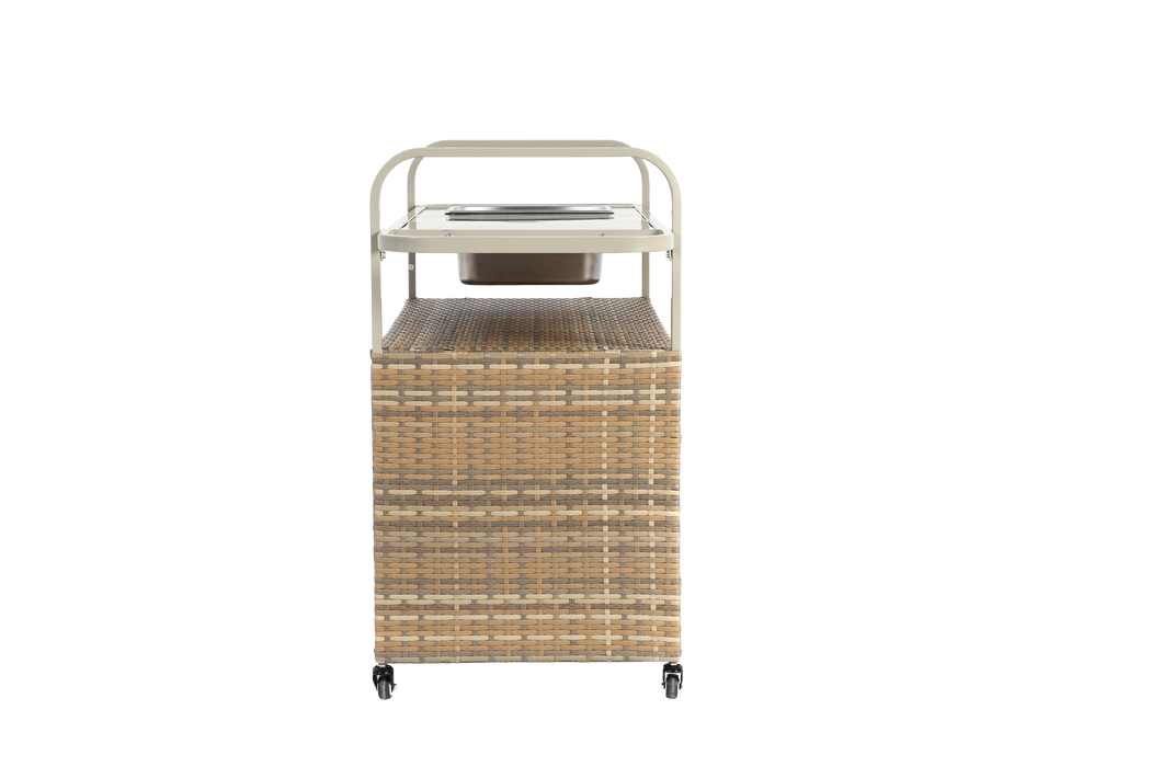 Outdoor Bar Table with Wicker Cabinet and Steel Top