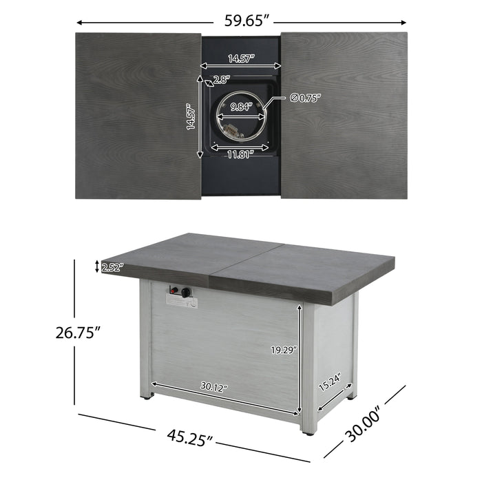 Extendable Rectangle Aluminum Alloy Fire Pit Table, 50,000BTU