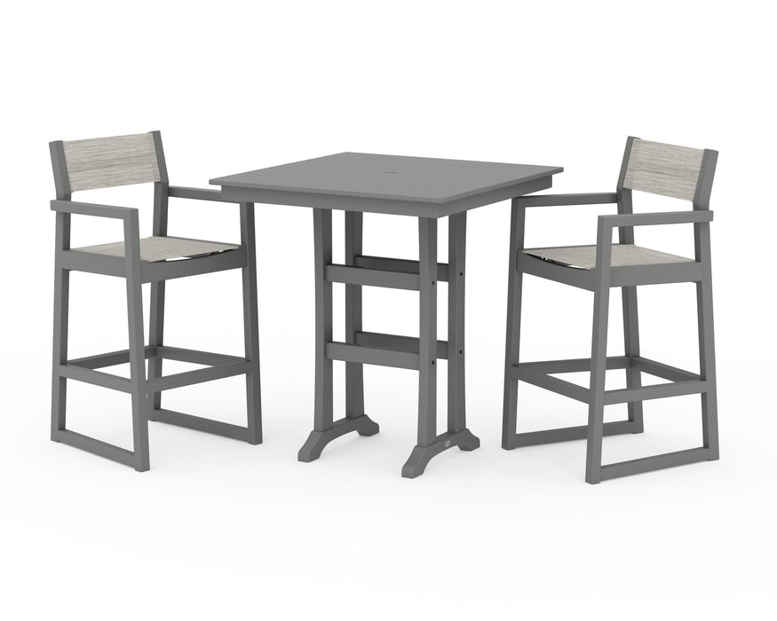 POLYWOOD® EDGE Sling Arm Chair 3-Piece Farmhouse Bar Set with Trestle Legs