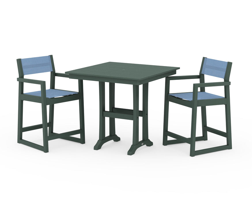 POLYWOOD® EDGE Sling Arm Chair 3-Piece Farmhouse Counter Set with Trestle Legs