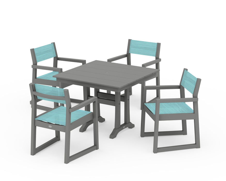 POLYWOOD® EDGE Sling 5-Piece Farmhouse Dining Set with Trestle Legs