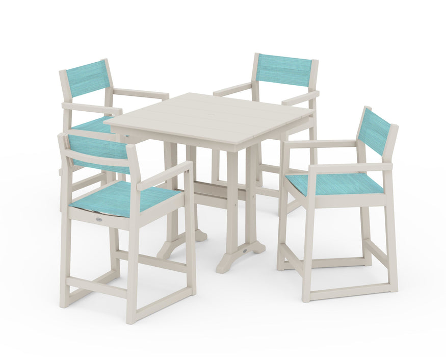 POLYWOOD® EDGE Sling Arm Chair 5-Piece Farmhouse Counter Set with Trestle Legs