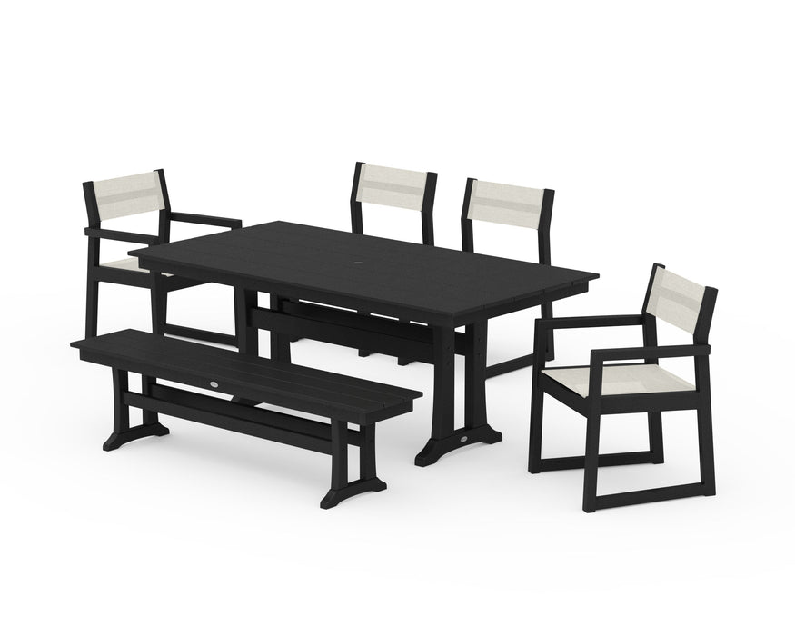 POLYWOOD® EDGE Sling 6-Piece Farmhouse Dining Set With Trestle Legs