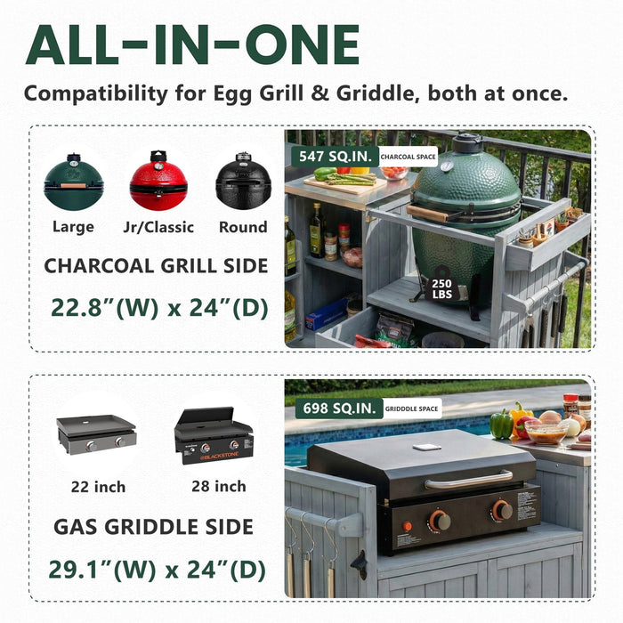 K&K 80.5' Outdoor Kitchen Island for Big Green Egg & Blackstone Griddle