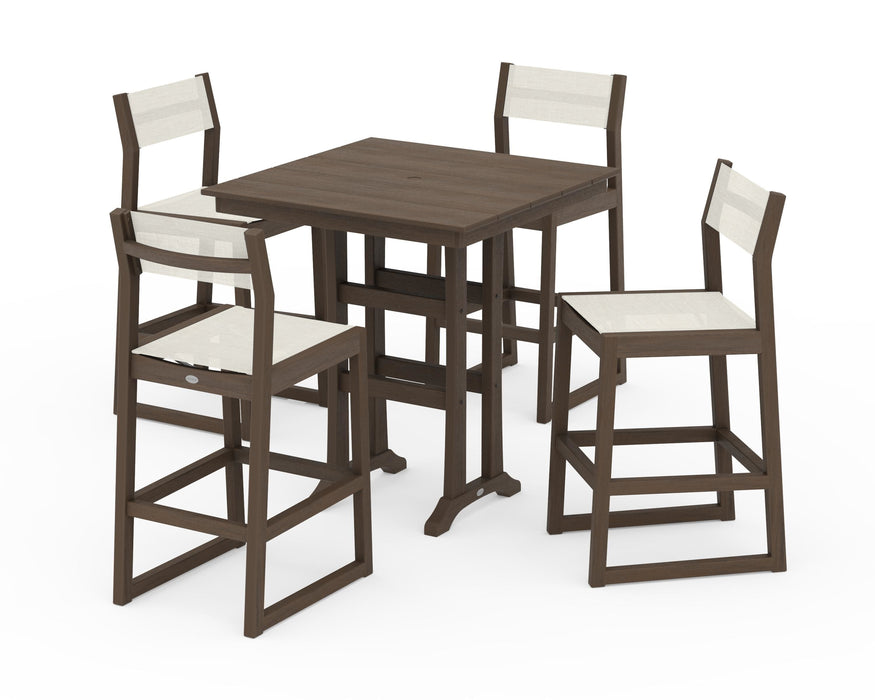 POLYWOOD® EDGE Sling Arm Chair 5-Piece Farmhouse Bar Set with Trestle Legs
