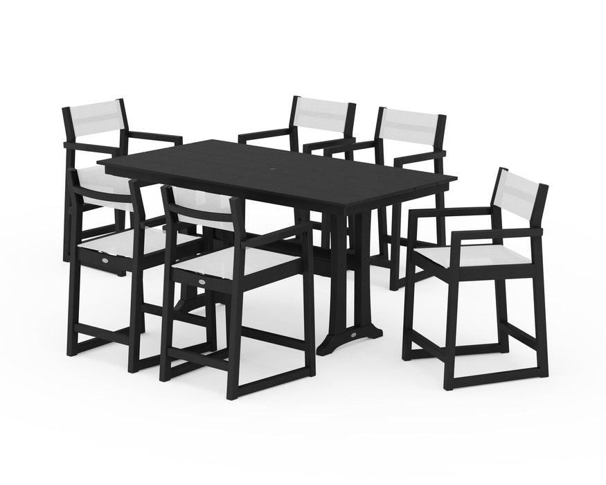 POLYWOOD® EDGE Sling Arm Chair 7-Piece Farmhouse Counter Set with Trestle Legs