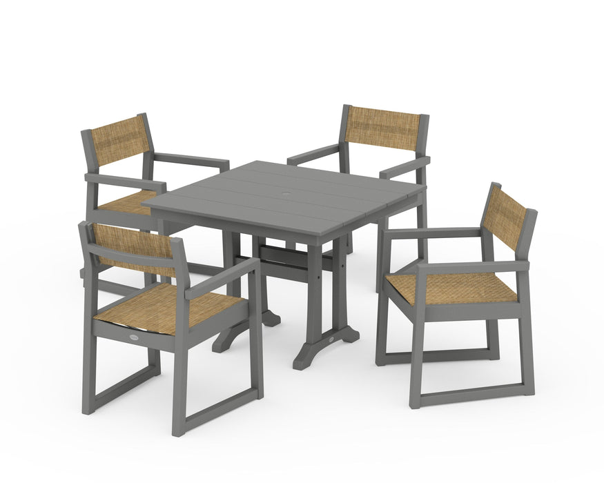 POLYWOOD® EDGE Sling 5-Piece Farmhouse Dining Set with Trestle Legs