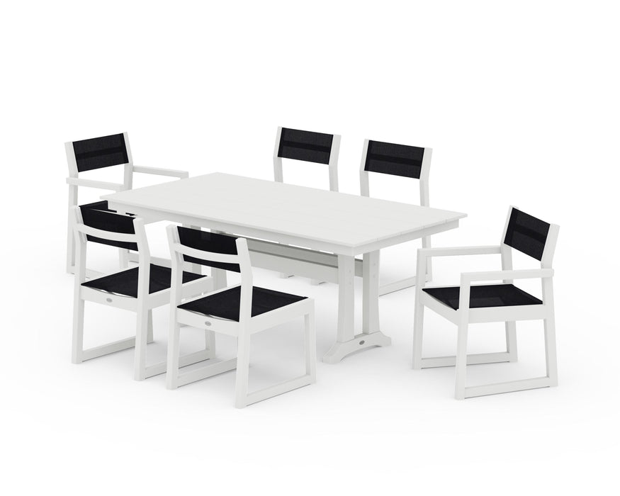 POLYWOOD® EDGE Sling 7-Piece Farmhouse Trestle Dining Set