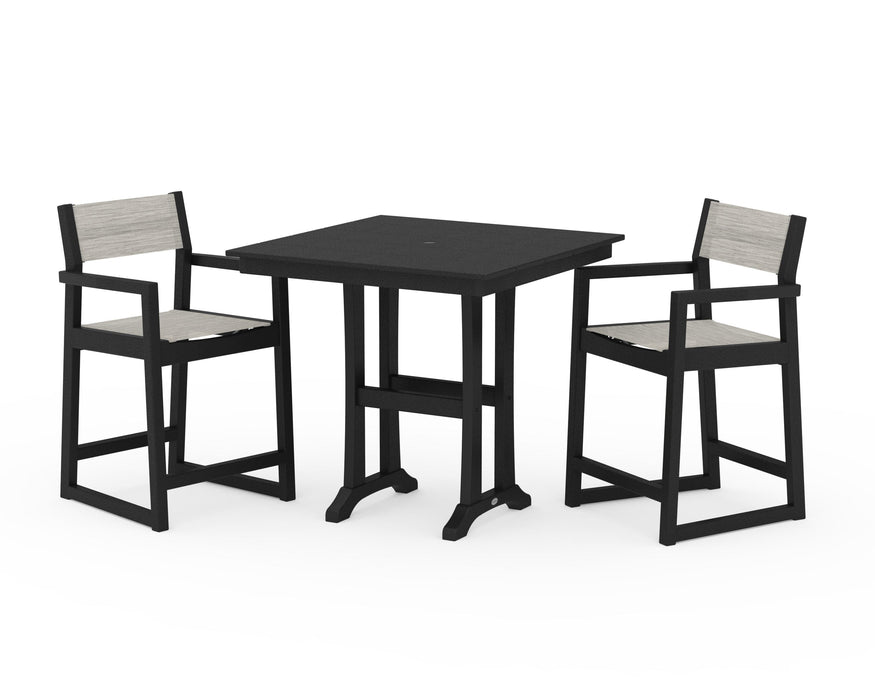 POLYWOOD® EDGE Sling Arm Chair 3-Piece Farmhouse Counter Set with Trestle Legs