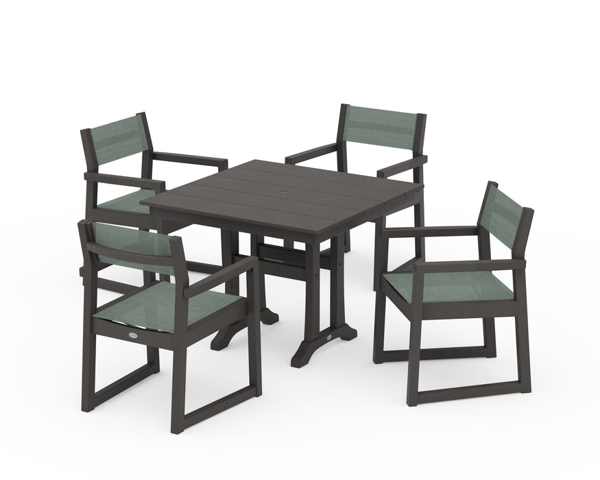 POLYWOOD® EDGE Sling 5-Piece Farmhouse Dining Set with Trestle Legs