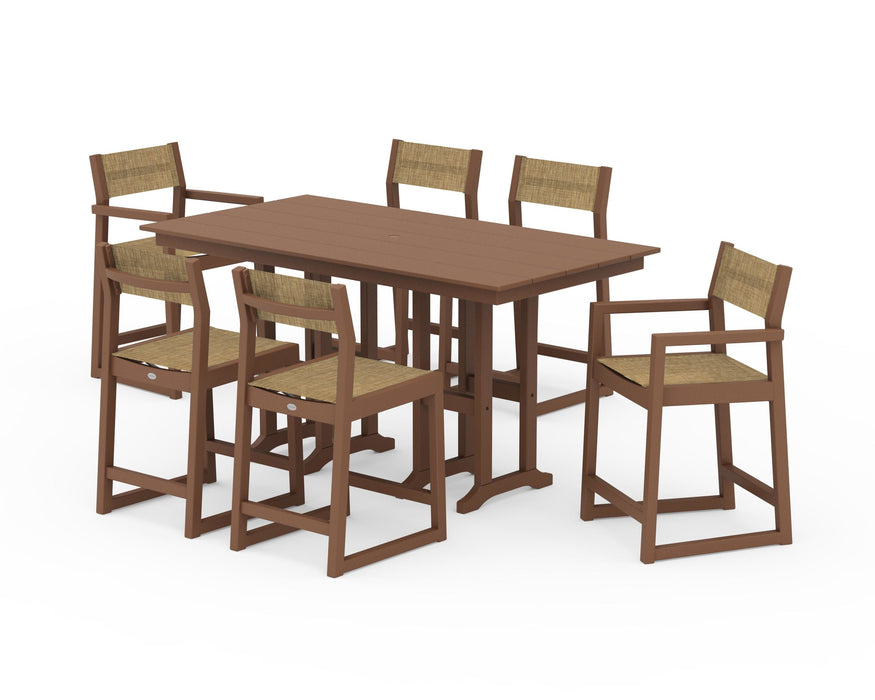 POLYWOOD® EDGE Sling 7-Piece Farmhouse Counter Set with Trestle Legs