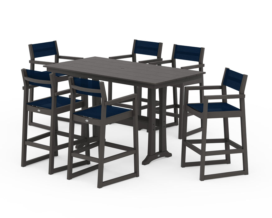 POLYWOOD® EDGE Sling Arm Chair 7-Piece Farmhouse Bar Set with Trestle Legs