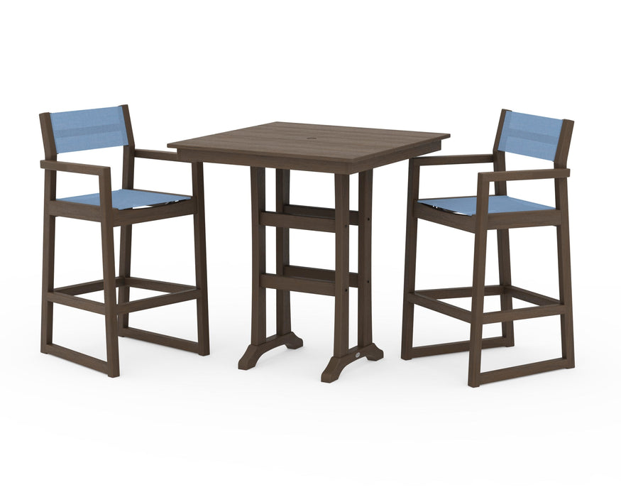 POLYWOOD® EDGE Sling Arm Chair 3-Piece Farmhouse Bar Set with Trestle Legs