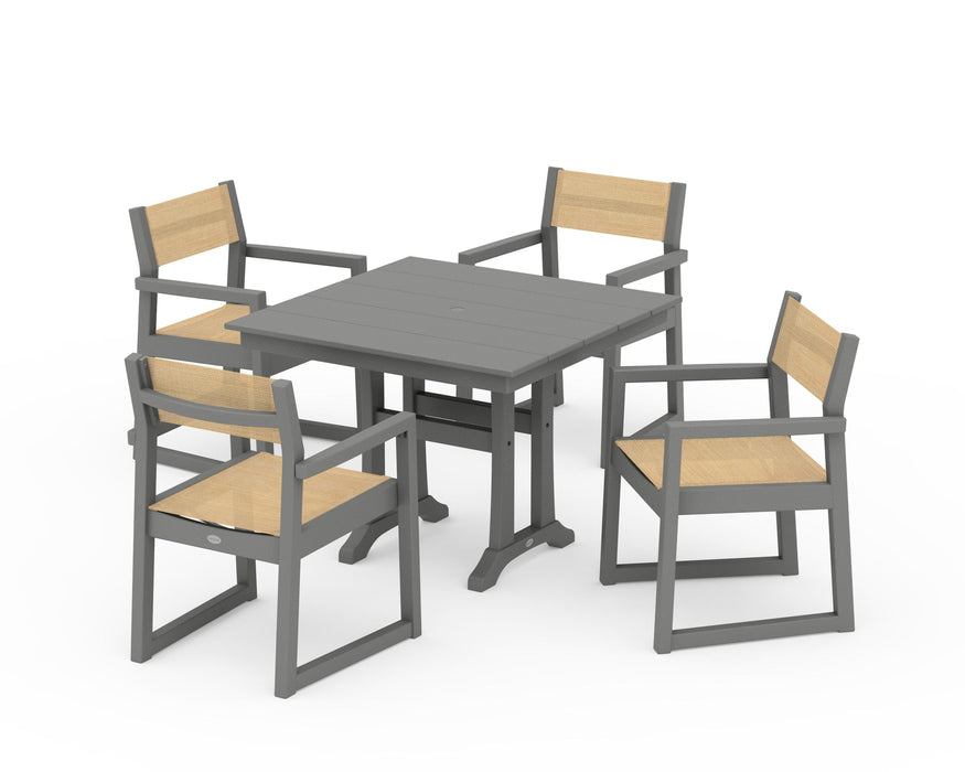 POLYWOOD® EDGE Sling 5-Piece Farmhouse Dining Set with Trestle Legs