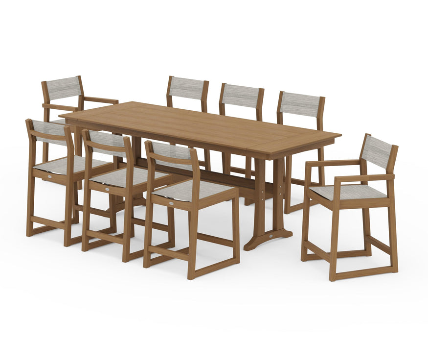 POLYWOOD® EDGE Sling 9-Piece Farmhouse Counter Set with Trestle Legs