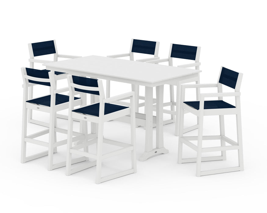 POLYWOOD® EDGE Sling Arm Chair 7-Piece Farmhouse Bar Set with Trestle Legs