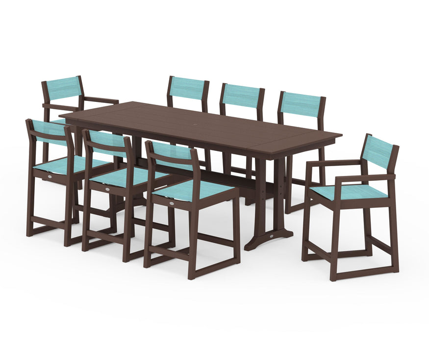 POLYWOOD® EDGE Sling 9-Piece Farmhouse Counter Set with Trestle Legs