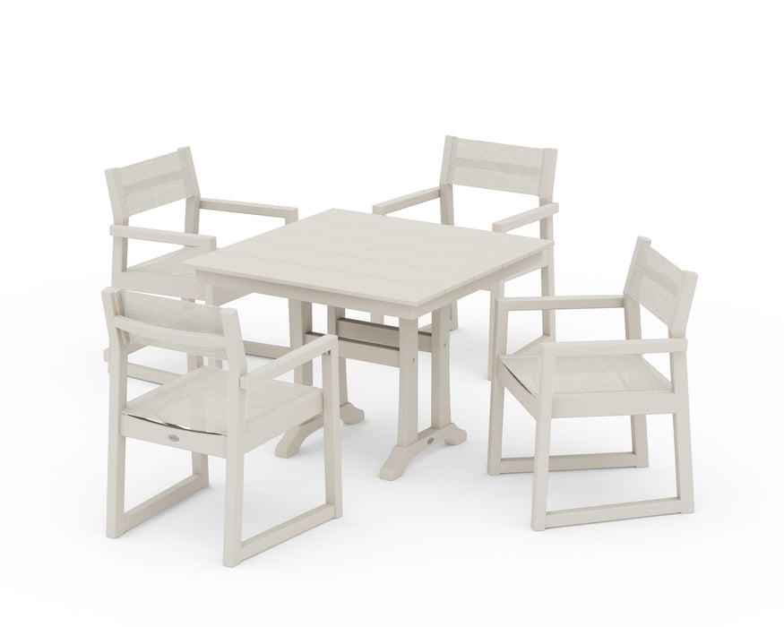POLYWOOD® EDGE Sling 5-Piece Farmhouse Dining Set with Trestle Legs
