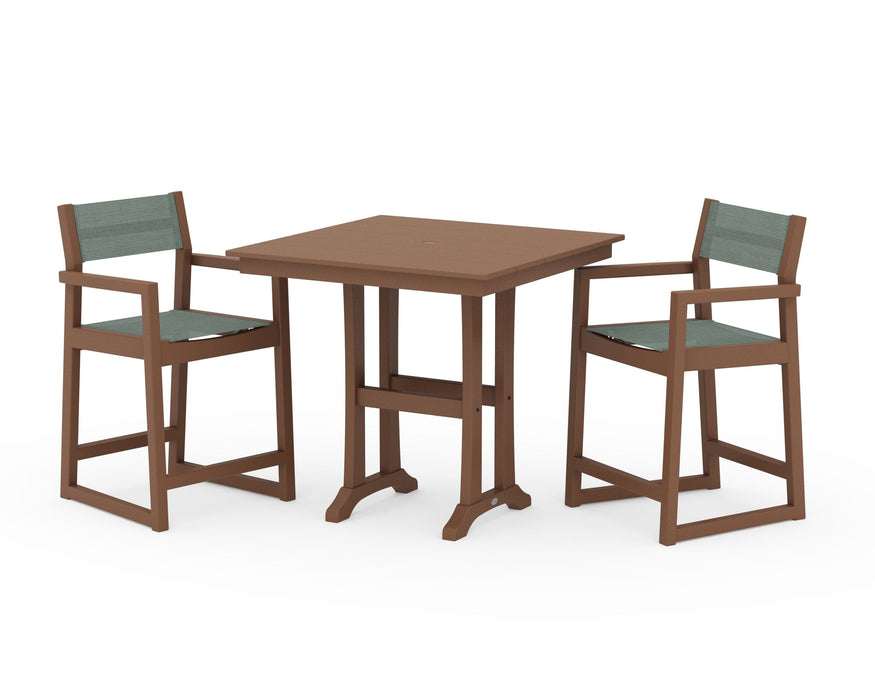 POLYWOOD® EDGE Sling Arm Chair 3-Piece Farmhouse Counter Set with Trestle Legs