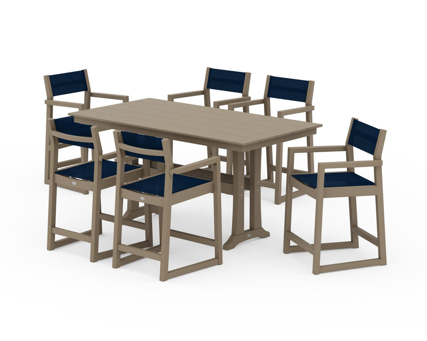 POLYWOOD® EDGE Sling Arm Chair 7-Piece Farmhouse Counter Set with Trestle Legs