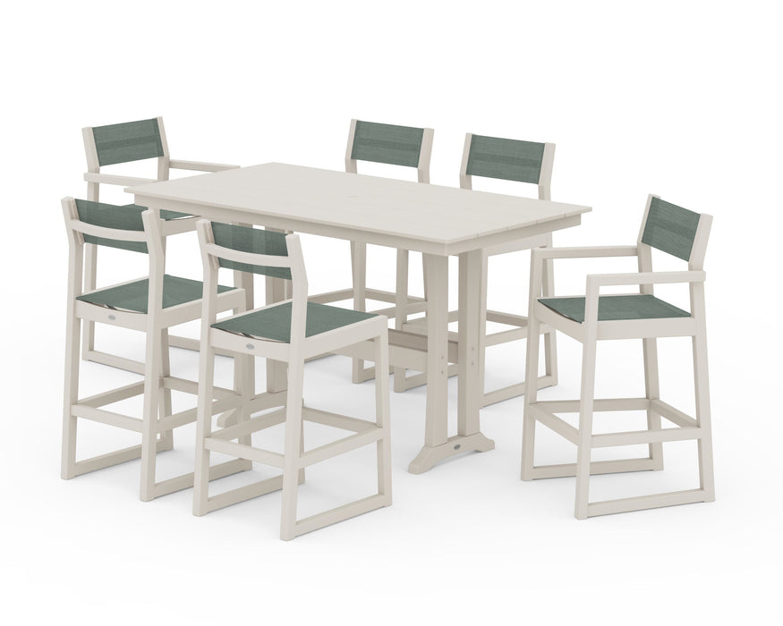 POLYWOOD® EDGE Sling 7-Piece Farmhouse Bar Set with Trestle Legs