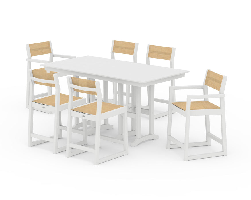 POLYWOOD® EDGE Sling 7-Piece Farmhouse Counter Set with Trestle Legs