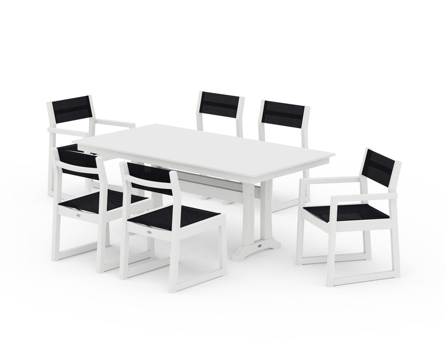 POLYWOOD® EDGE Sling 7-Piece Farmhouse Trestle Dining Set