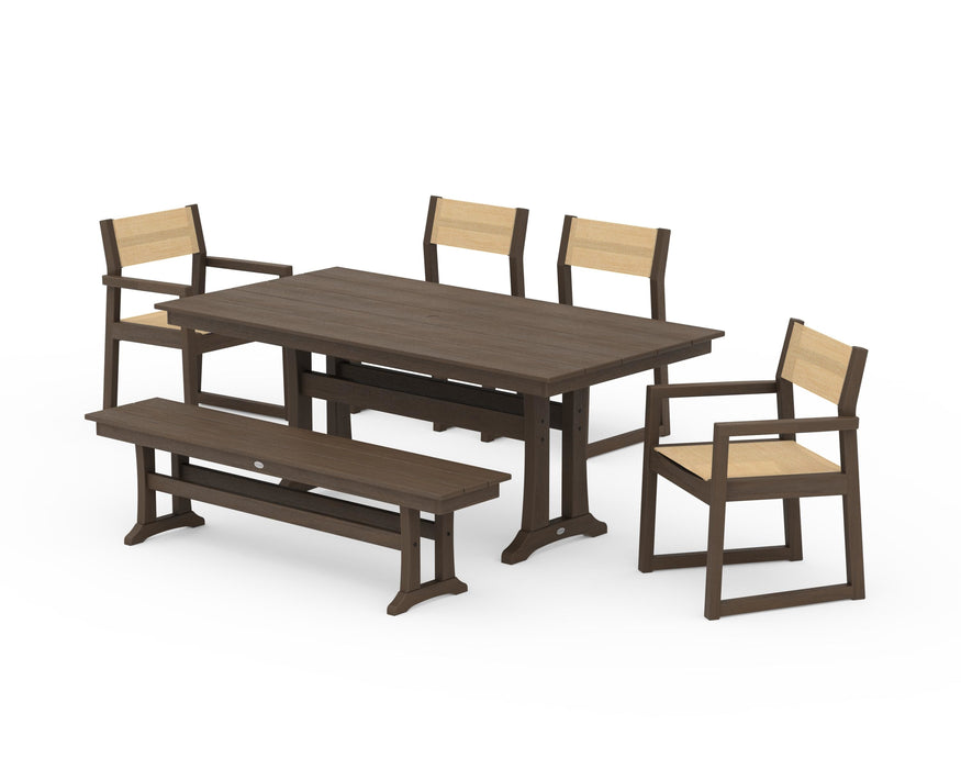 POLYWOOD® EDGE Sling 6-Piece Farmhouse Dining Set With Trestle Legs