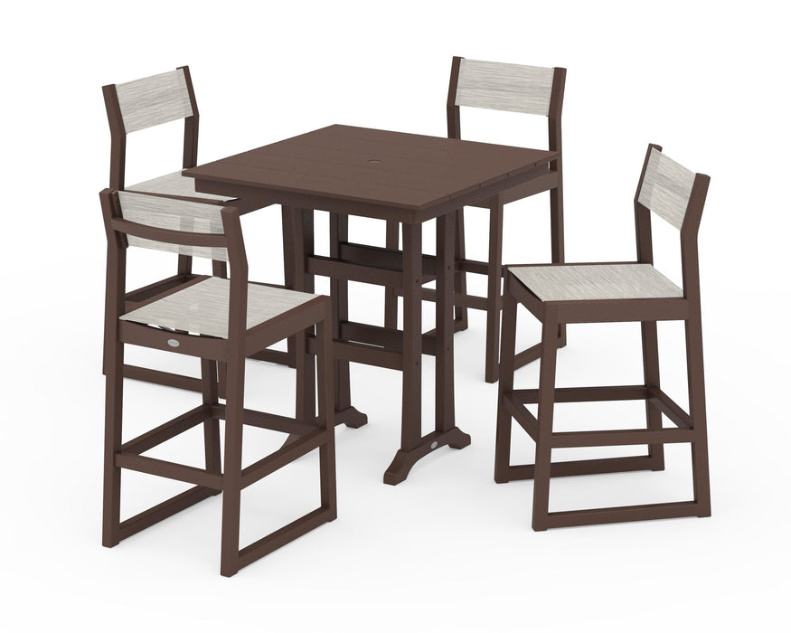 POLYWOOD® EDGE Sling Arm Chair 5-Piece Farmhouse Bar Set with Trestle Legs