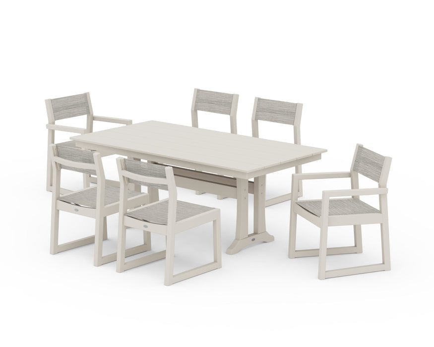 POLYWOOD® EDGE Sling 7-Piece Farmhouse Trestle Dining Set