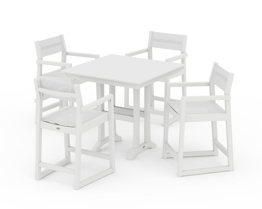 POLYWOOD® EDGE Sling Arm Chair 5-Piece Farmhouse Counter Set with Trestle Legs