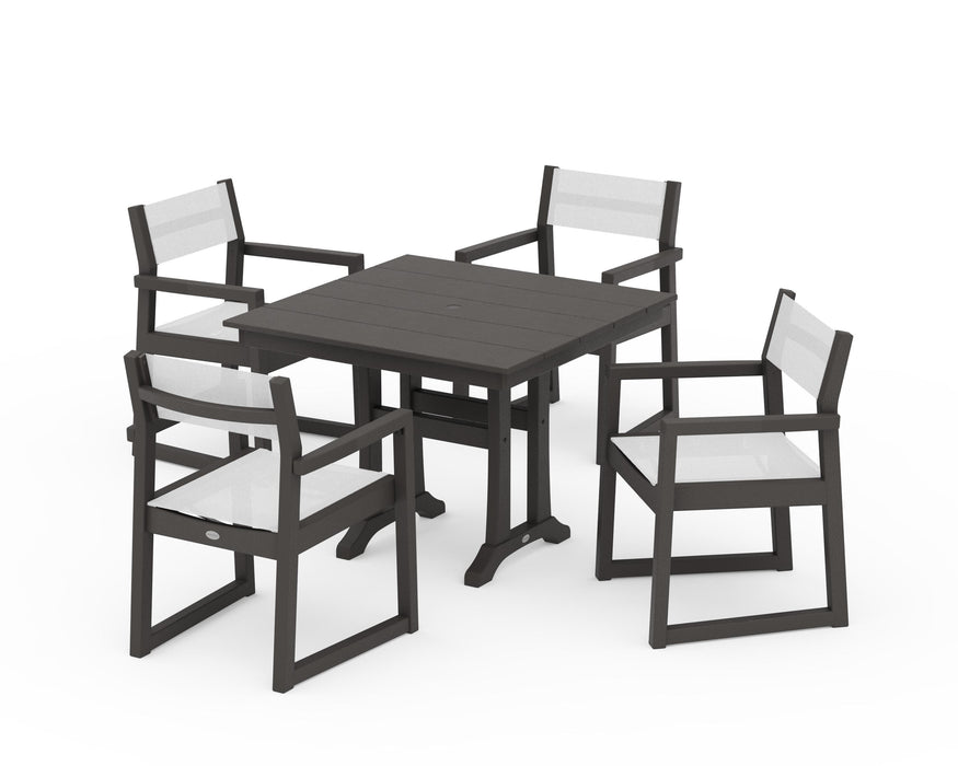 POLYWOOD® EDGE Sling 5-Piece Farmhouse Dining Set with Trestle Legs
