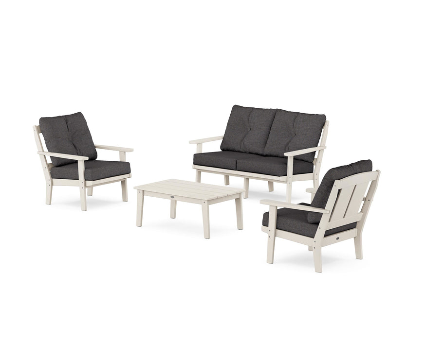 POLYWOOD Mission 4-Piece Deep Seating Set with Loveseat in Sand / Ash Charcoal
