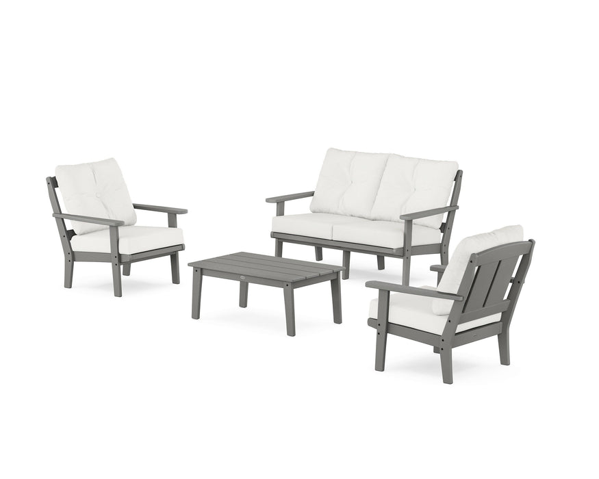 POLYWOOD Mission 4-Piece Deep Seating Set with Loveseat in Slate Grey / Natural Linen