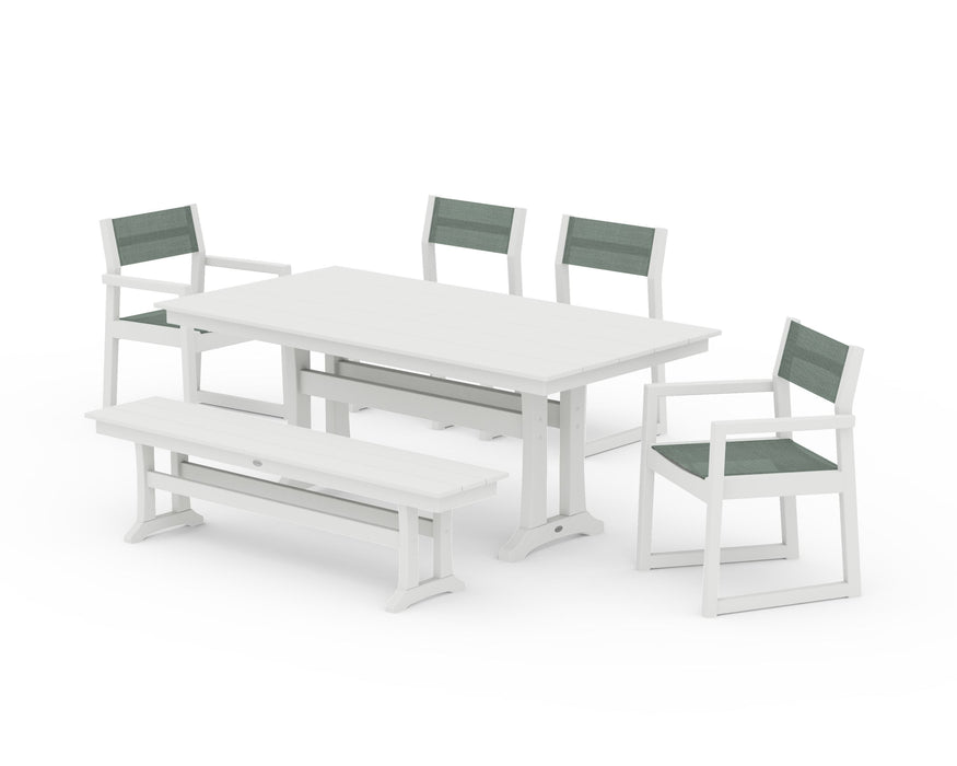 POLYWOOD® EDGE Sling 6-Piece Farmhouse Dining Set With Trestle Legs