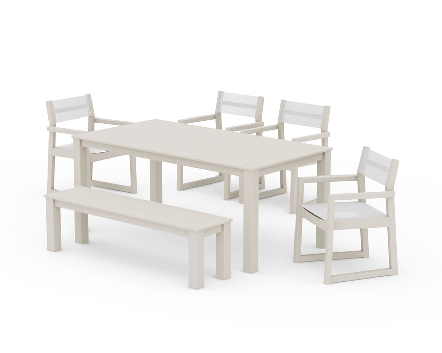 POLYWOOD® EDGE Sling Arm Chair 6-Piece Parsons Dining Set with Bench