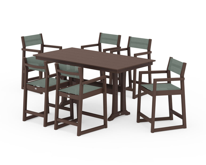 POLYWOOD® EDGE Sling Arm Chair 7-Piece Farmhouse Counter Set with Trestle Legs