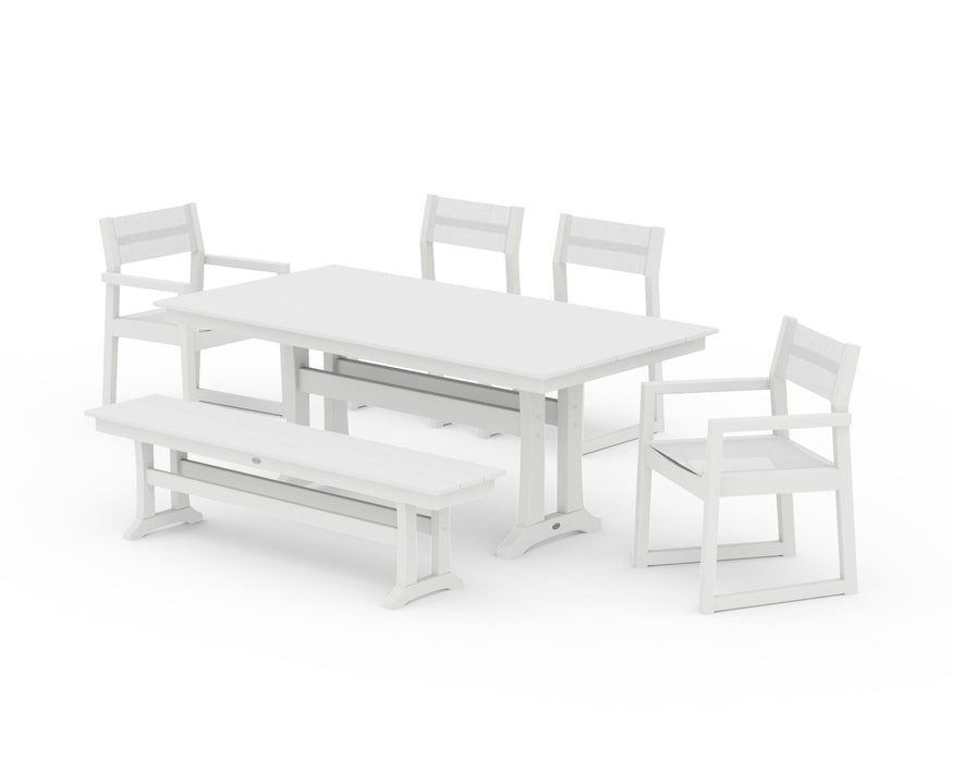 POLYWOOD® EDGE Sling 6-Piece Farmhouse Dining Set With Trestle Legs