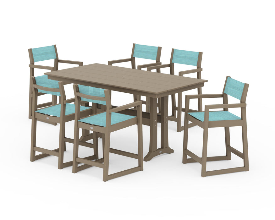 POLYWOOD® EDGE Sling Arm Chair 7-Piece Farmhouse Counter Set with Trestle Legs