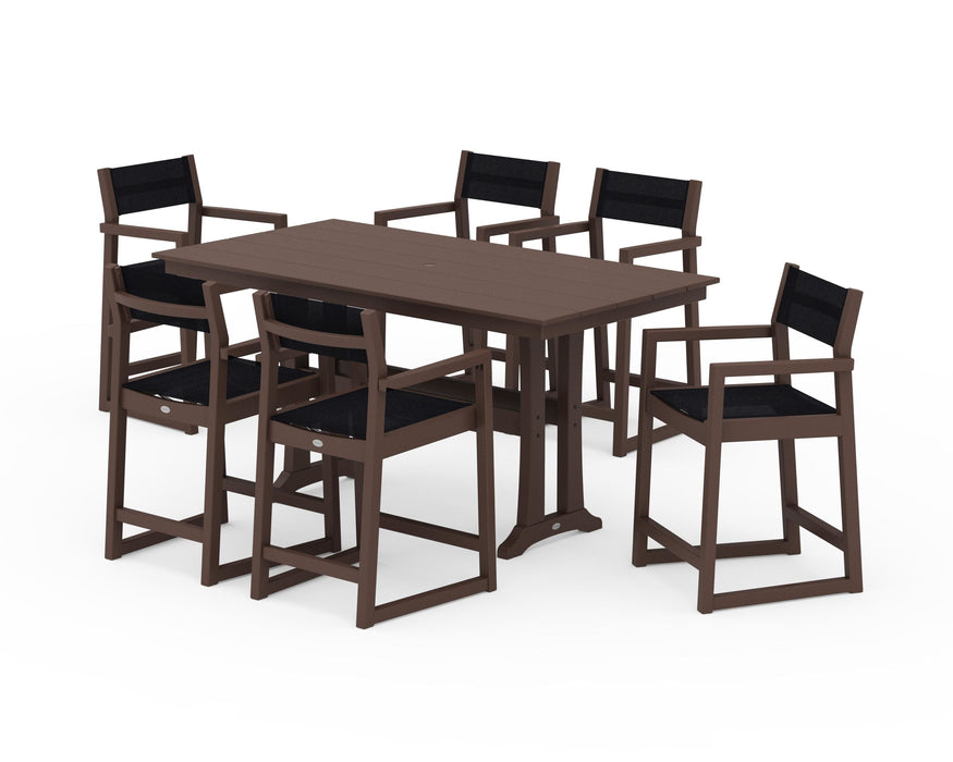 POLYWOOD® EDGE Sling Arm Chair 7-Piece Farmhouse Counter Set with Trestle Legs