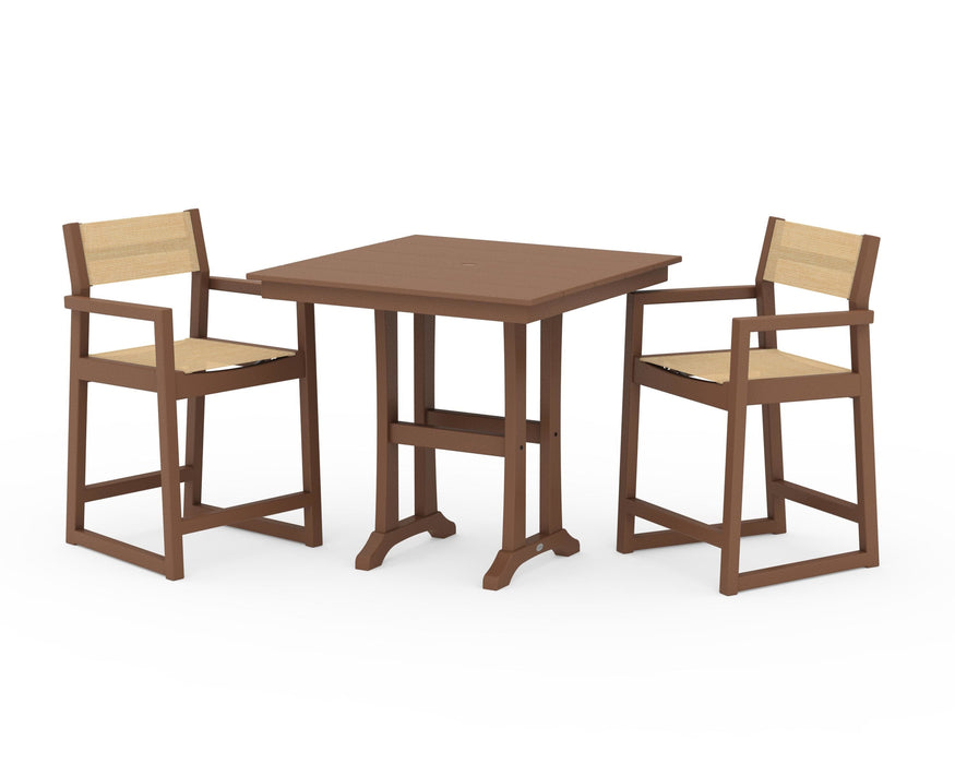 POLYWOOD® EDGE Sling Arm Chair 3-Piece Farmhouse Counter Set with Trestle Legs