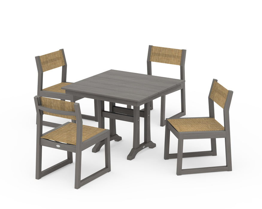 POLYWOOD® EDGE Sling 5-Piece Farmhouse Trestle Side Chair Dining Set
