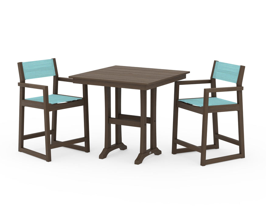 POLYWOOD® EDGE Sling Arm Chair 3-Piece Farmhouse Counter Set with Trestle Legs